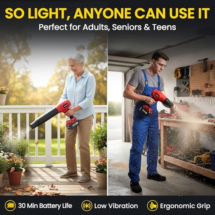 Bullseye Blower - Cordless Leaf Blower, Mini Handheld Turbo Jet with 2 Batteries, 20V 350W Electric Air Power for Patio, Garage Cleaning and Car Drying - As Seen on TV by EMSON - Image 4