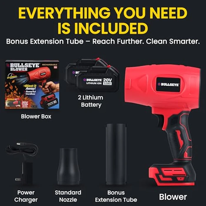 Bullseye Blower - Cordless Leaf Blower, Mini Handheld Turbo Jet with 2 Batteries, 20V 350W Electric Air Power for Patio, Garage Cleaning and Car Drying - As Seen on TV by EMSON - Image 6