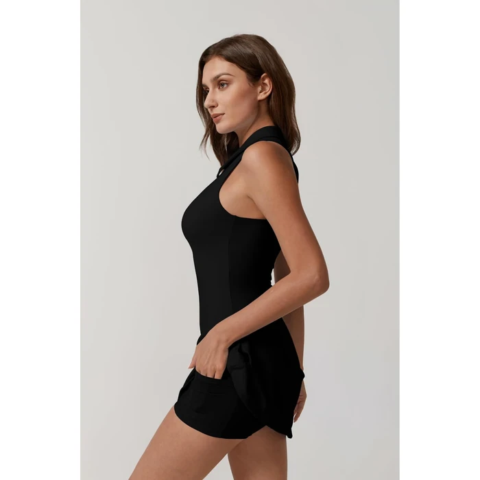 QINSEN Womens Tennis Dress with Shorts with Pockets Sleveless Polo Neck Workout Dresses Black M by QINSEN - Image 10