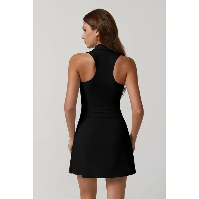 QINSEN Womens Tennis Dress with Shorts with Pockets Sleveless Polo Neck Workout Dresses Black M by QINSEN - Image 4