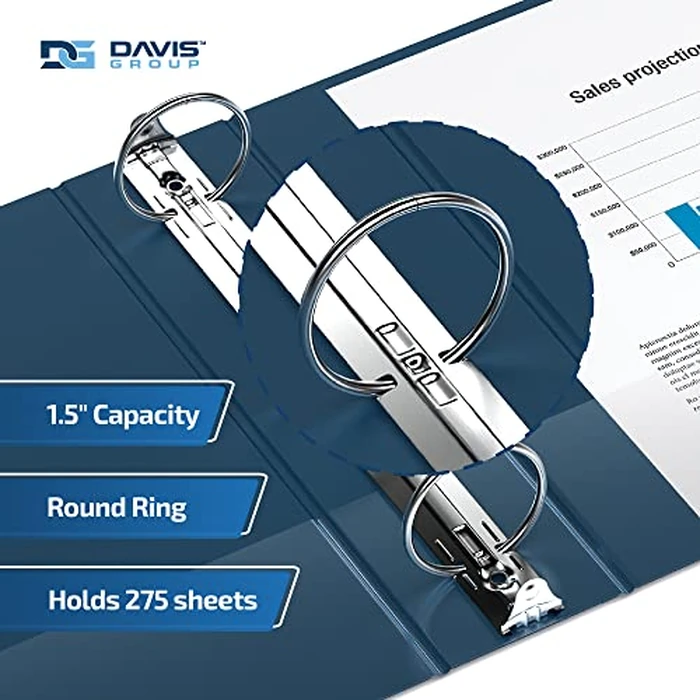 EasyView Premium 1.5-Inch Binders with Clear-View Covers, 3-Ring Binders for School, Office, or Home, Colored Binder Notebooks, Pack of 6, Round Ring, Navy Blue by Davis Group - Image 2