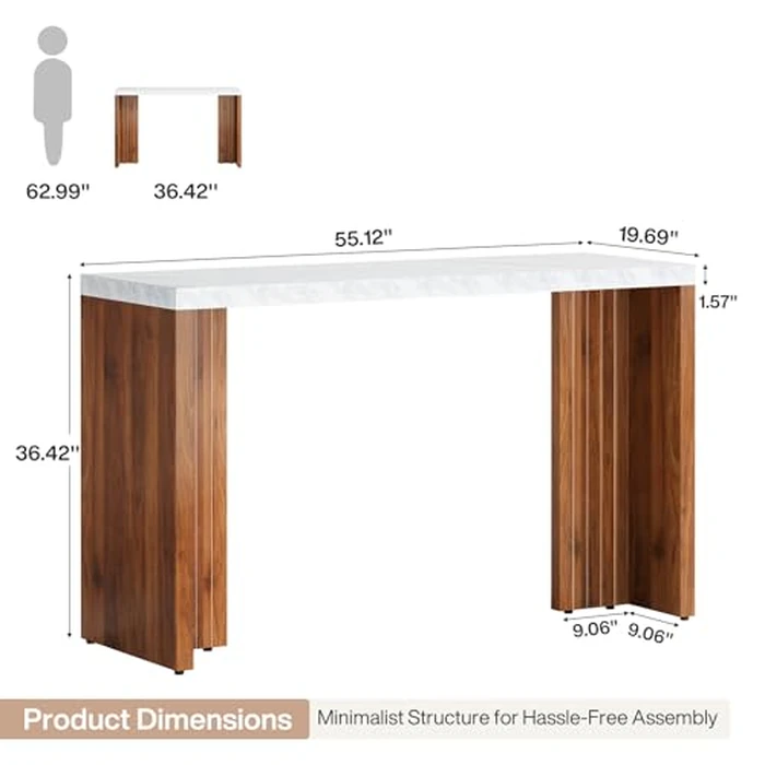 Tribesigns Home Bar Unit, 55.12-Inch Bar Table with a Faux Marble Finished Tabletop, Modern Freestanding Mini Bar for Home Kitchen, Living Room, Balcony, Basement, Walnut & White by Tribesigns - Image 2