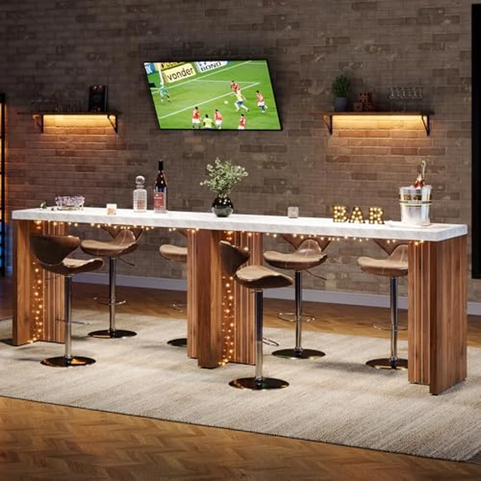 Tribesigns Home Bar Unit, 55.12-Inch Bar Table with a Faux Marble Finished Tabletop, Modern Freestanding Mini Bar for Home Kitchen, Living Room, Balcony, Basement, Walnut & White by Tribesigns - Image 7