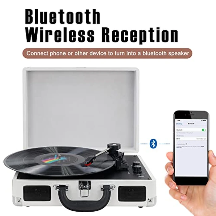 DIGITNOW! Turntable Record Player 3speeds with Built-in Stereo Speakers, Supports USB/RCA Output/Headphone Jack / MP3 / Mobile Phones Music Playback,Suitcase design by BR - Image 2