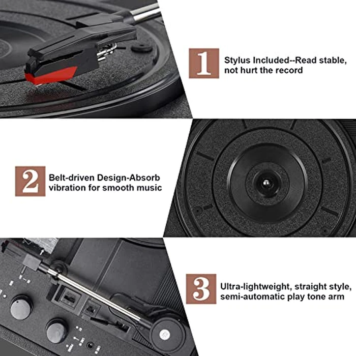 DIGITNOW! Turntable Record Player 3speeds with Built-in Stereo Speakers, Supports USB/RCA Output/Headphone Jack / MP3 / Mobile Phones Music Playback,Suitcase design by BR - Image 5