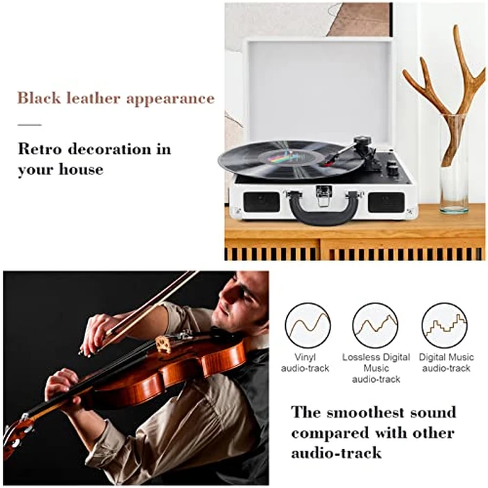 DIGITNOW! Turntable Record Player 3speeds with Built-in Stereo Speakers, Supports USB/RCA Output/Headphone Jack / MP3 / Mobile Phones Music Playback,Suitcase design by BR - Image 7