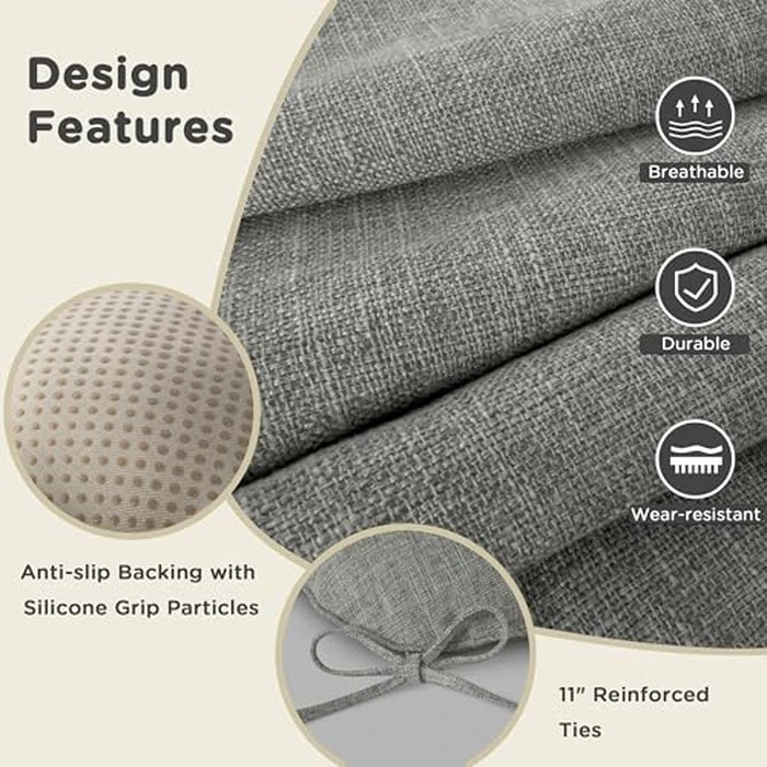 AddGrace Chair Cushions for Dining Chairs Set of 1 Kitchen Seat Cushions with Ties and Non Slip Backing Tufted Indoor Seat Pad for Kitchen Dining Room 18" x 17" x 3" Light Grey by AddGrace - Image 7