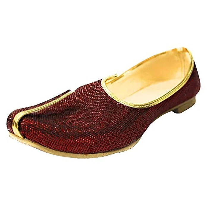 Step n Style Mehroon Glitter Traditional Handmade Sherwani Groom Khussa Jutti Men mojaries Loafers for Mens (7) by Step n Style - Used - Very Good condition