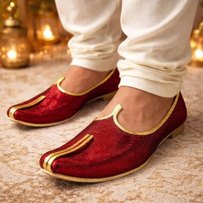Step n Style Mehroon Glitter Traditional Handmade Sherwani Groom Khussa Jutti Men mojaries Loafers for Mens (7) by Step n Style - Image 2