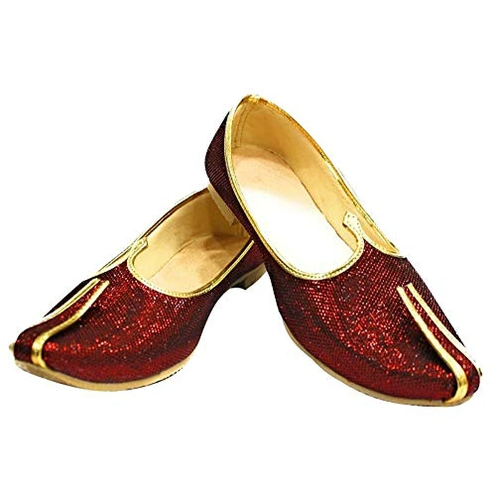 Step n Style Mehroon Glitter Traditional Handmade Sherwani Groom Khussa Jutti Men mojaries Loafers for Mens (7) by Step n Style - Image 3