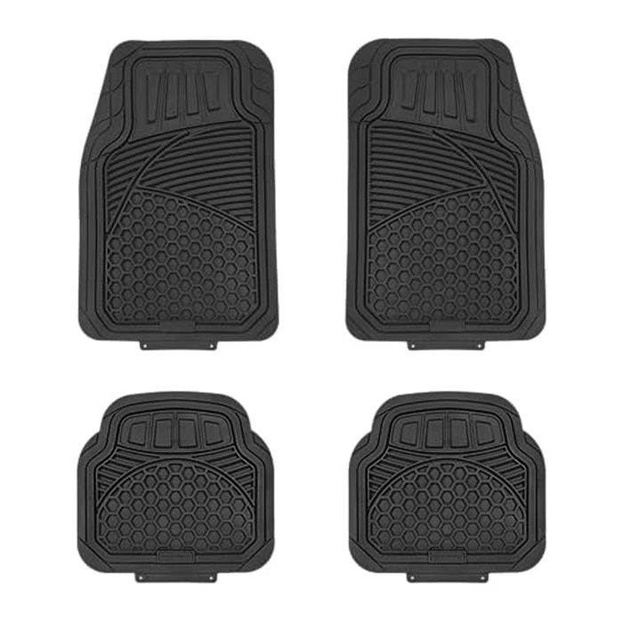 Amazon Basics Heavy Duty Thick PVC Car Floor Mats, Anti-Slip, Easy to Clean, Universal Trim-to-Fit All-Weather for Automotive SUV Sedans Trucks, 4-Piece, Solid Black by Amazon Basics - Used - Very Good condition