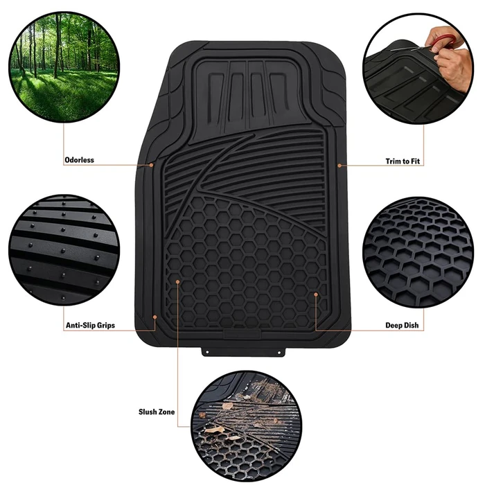 Amazon Basics Heavy Duty Thick PVC Car Floor Mats, Anti-Slip, Easy to Clean, Universal Trim-to-Fit All-Weather for Automotive SUV Sedans Trucks, 4-Piece, Solid Black by Amazon Basics - Image 5