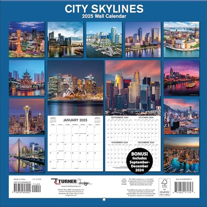 TURNER PHOTOGRAPHIC 2025 City Skylines 12x12 Photo Wall Calendar (25998940013) by Turner Licensing - Image 2