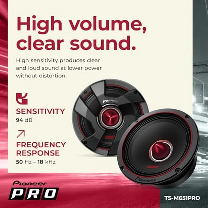 PIONEER P.R.O. Series TS-M651PRO 6.5” Speakers (Pair) - 300W Max, Perfect for high-SPL Builds and pro-Level car Audio by PIONEER - Image 5