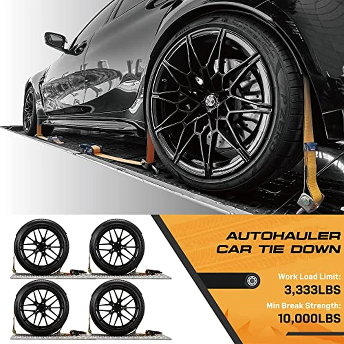 Auto Hauler Car Tie Down Straps for Trailers-4 Pack-104 Inch-Swivel J Hooks & Massive Rubber Pad- 10,000 Strength by KODIAK STRAPS by KODIAK STRAPS - Image 2