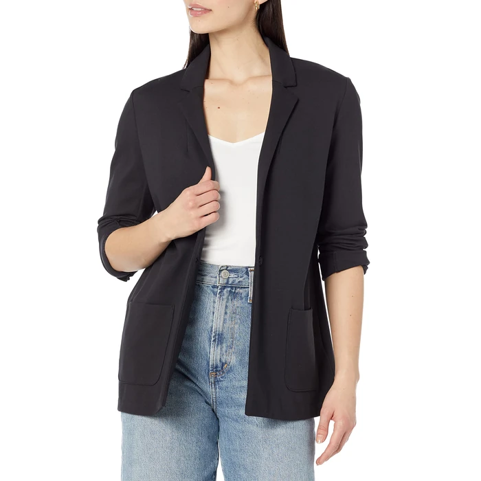 Amazon Essentials Women's Relaxed-Fit Soft Ponte Blazer, Black, 2X by Amazon Essentials - Used - Like New condition