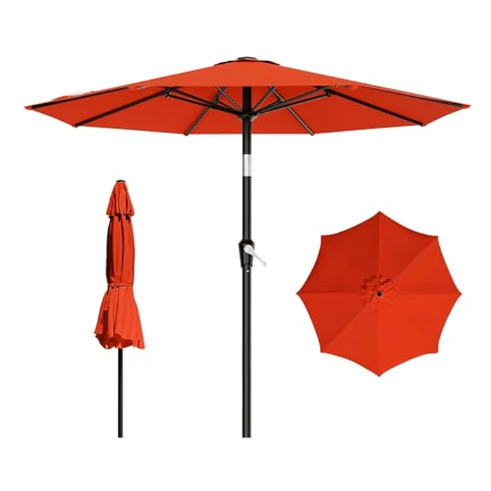 AreShark 9 FT Patio Umbrella for Outdoor, Outdoor Table Umbrella with Push Button Tilt and Crank, Outdoor Patio Umbrellas with 8 Sturdy Ribs for Market, Garden, Pool (Orange) by AreShark - Image 1