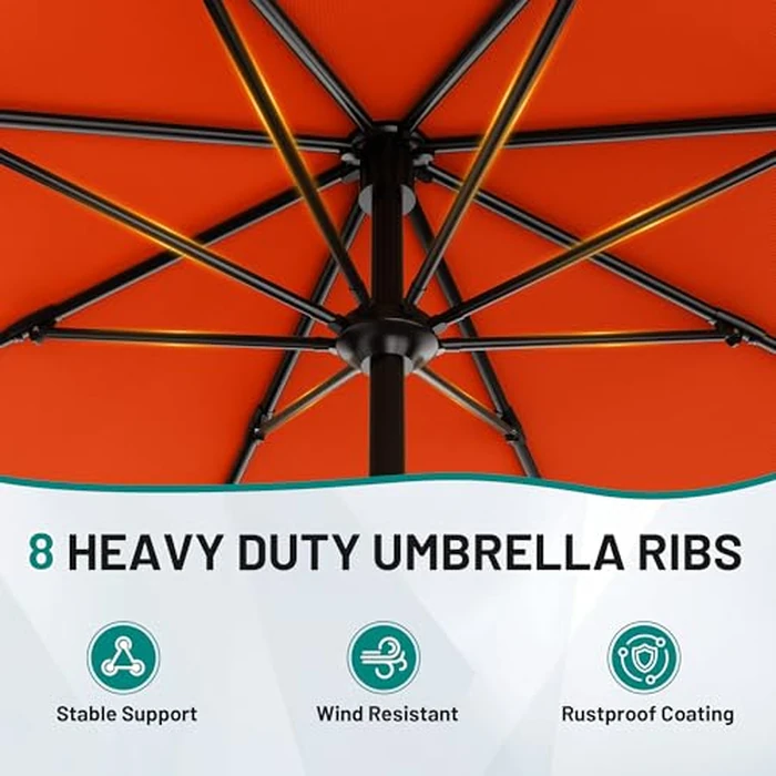 AreShark 9 FT Patio Umbrella for Outdoor, Outdoor Table Umbrella with Push Button Tilt and Crank, Outdoor Patio Umbrellas with 8 Sturdy Ribs for Market, Garden, Pool (Orange) by AreShark - Image 3