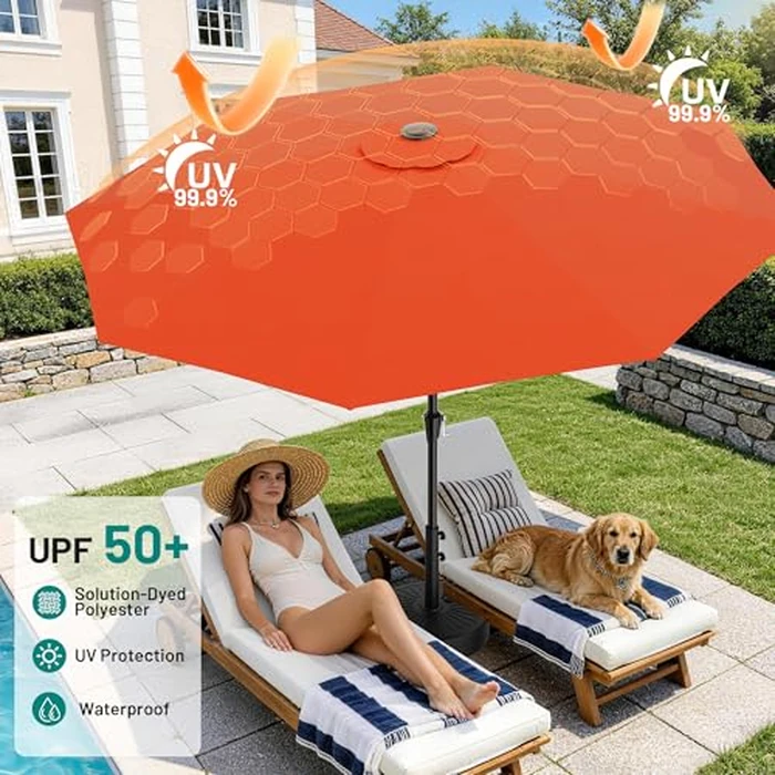 AreShark 9 FT Patio Umbrella for Outdoor, Outdoor Table Umbrella with Push Button Tilt and Crank, Outdoor Patio Umbrellas with 8 Sturdy Ribs for Market, Garden, Pool (Orange) by AreShark - Image 4