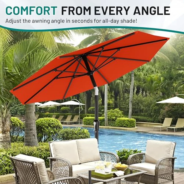 AreShark 9 FT Patio Umbrella for Outdoor, Outdoor Table Umbrella with Push Button Tilt and Crank, Outdoor Patio Umbrellas with 8 Sturdy Ribs for Market, Garden, Pool (Orange) by AreShark - Image 7