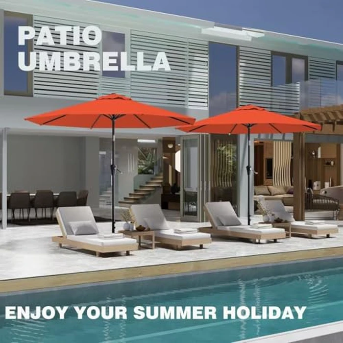 AreShark 9 FT Patio Umbrella for Outdoor, Outdoor Table Umbrella with Push Button Tilt and Crank, Outdoor Patio Umbrellas with 8 Sturdy Ribs for Market, Garden, Pool (Orange) by AreShark - Image 8