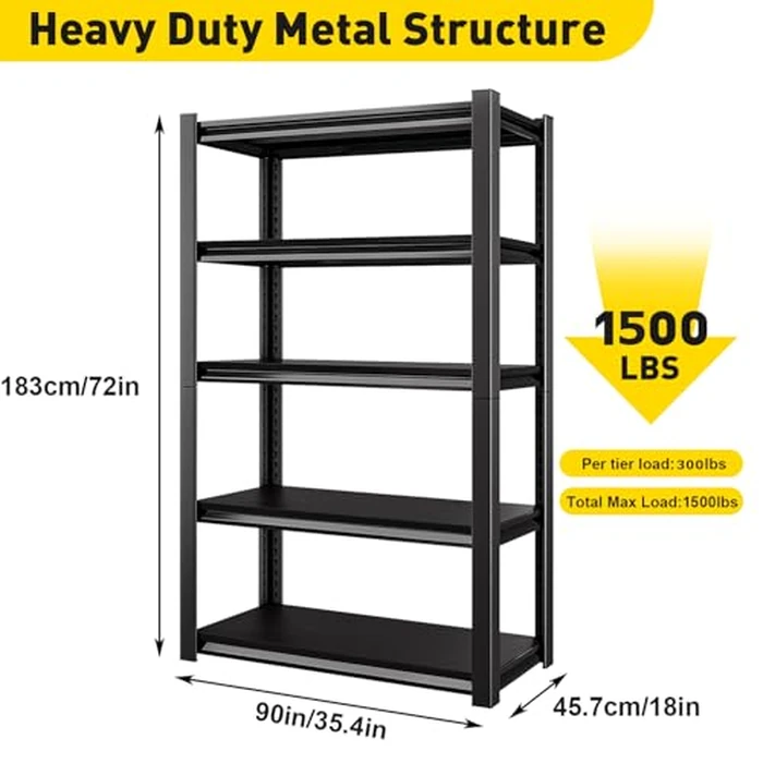 Heavy Duty Shelving Units Metal Storage Rack Garage Shelves for Tools and Kitchen Items Adjustable Shelf for Garage Warehouse Pantry Closet Kitchen (Black, 72 "H x 35 "W x 18" D) by Fuyoula - Image 2