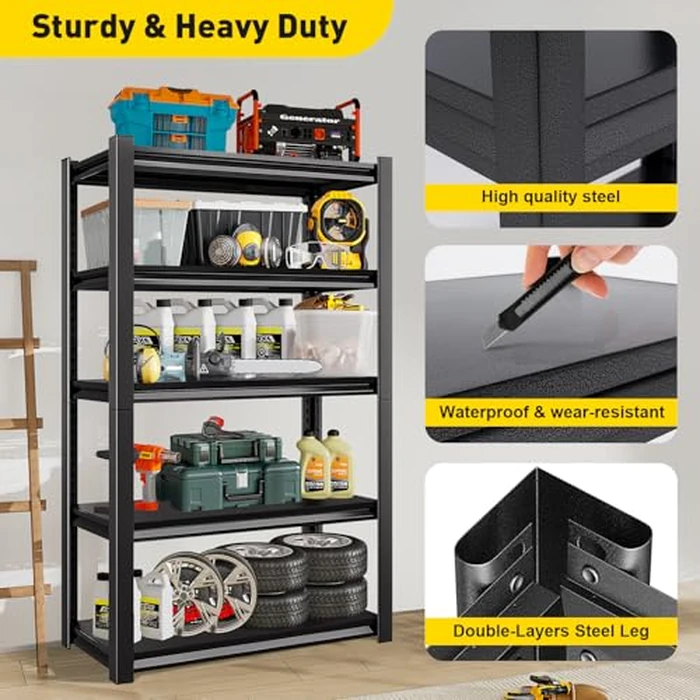 Heavy Duty Shelving Units Metal Storage Rack Garage Shelves for Tools and Kitchen Items Adjustable Shelf for Garage Warehouse Pantry Closet Kitchen (Black, 72 "H x 35 "W x 18" D) by Fuyoula - Image 4