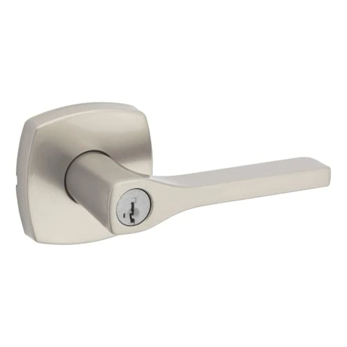 Weiser Prague Satin Nickel Front Door Handle with Lock, Reversible Exterior/Interior Door Handles with Lock, Keyed Entry Door Lever for Front Door, Bedroom, Bathroom & Office, Modern Home Decor by Weiser - Used - Like New condition - CA$54.12