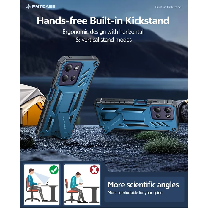 FNTCASE for Motorola Moto G-Power-5G-2026 Case: for Moto G Power 5G 2025 Case with Kickstand | Built-in Screen Protector Military Grade Drop Proof Protection Rugged Shockproof Protective Sturdy Blue by FNTCASE - Image 4