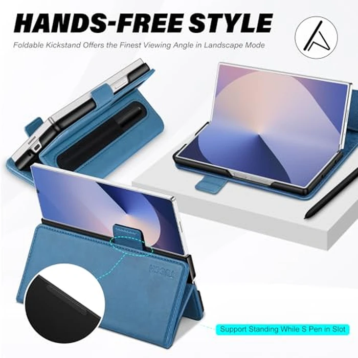 TUCCH Case Wallet for Galaxy Z Fold 6 5G, Shockproof Wallet Case with S Pen Holder[RFID Blocking][Kickstand][Card Slots], PU Leather PC Folio Cover Compatible with Galaxy Z Fold6 2024, Light Blue by TUCCH - Image 5