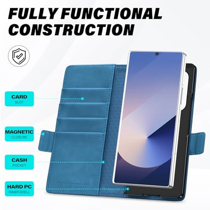 TUCCH Case Wallet for Galaxy Z Fold 6 5G, Shockproof Wallet Case with S Pen Holder[RFID Blocking][Kickstand][Card Slots], PU Leather PC Folio Cover Compatible with Galaxy Z Fold6 2024, Light Blue by TUCCH - Image 8
