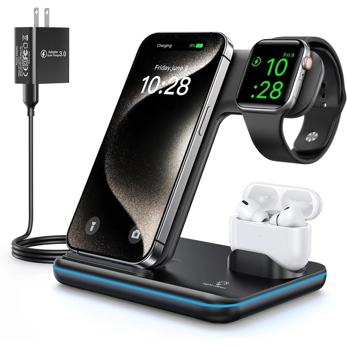 WAITIEE Wireless Charger 3-in-1 15W Fast Charging Station - Black by WAITIEE - Refurbished - Excellent condition