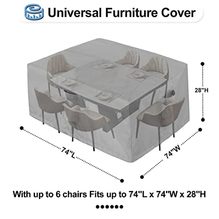 OutdoorLines Outdoor Waterproof Patio Table Furniture Set Covers - Square Couch Sectional Cover Outside Weatherproof Patio Furniture Covering for Deck, Lawn and Backyard 74" L x 74" W x 28" H, Grey by OutdoorLines - Image 2