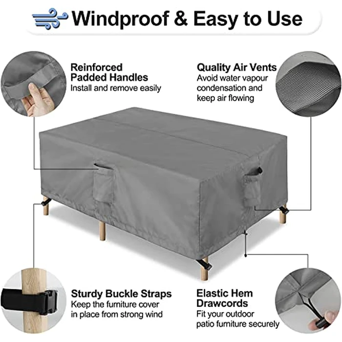 OutdoorLines Outdoor Waterproof Patio Table Furniture Set Covers - Square Couch Sectional Cover Outside Weatherproof Patio Furniture Covering for Deck, Lawn and Backyard 74" L x 74" W x 28" H, Grey by OutdoorLines - Image 5