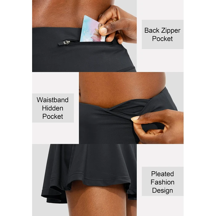 SANTINY Pleated Tennis Skirt for Women with 4 Pockets, High Waisted Athletic Golf Skorts Skirts for Running Casual (Black_M) by SANTINY - Image 4