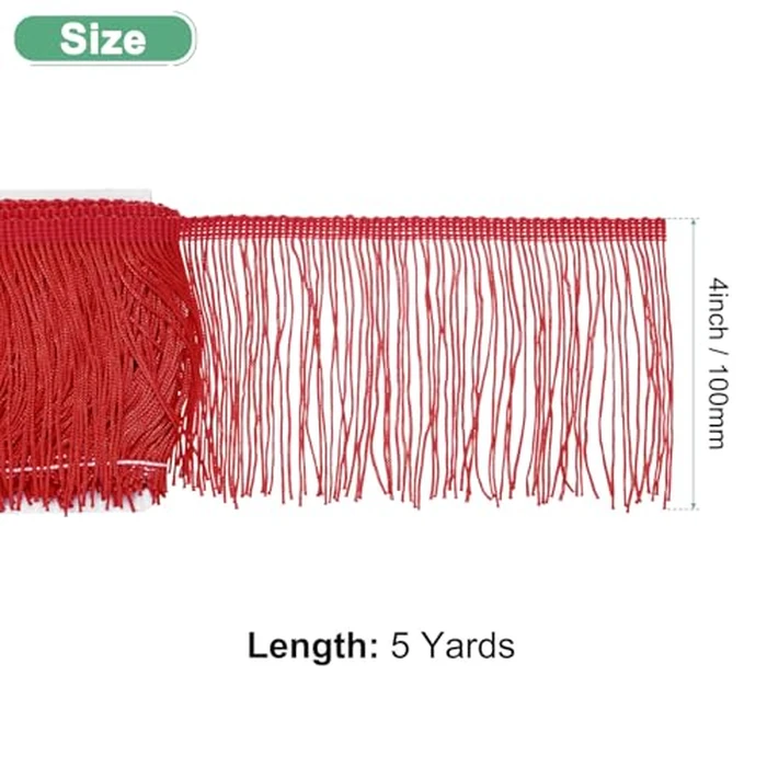 M METERXITY Chainette Fringe Trim, 5 Yards of 4" Polyester Braid Tassel Trim for DIY Crafts/Latin Dress/Lamp Shade Decoration/Wedding Dress/Sewing/Clothing Fringe Thread Yarn [Dark Red] by M METERXITY - Image 3
