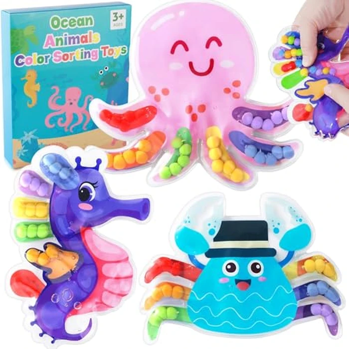 3Pack Color Sorting Toys Sensory Toys : Fine Motor Skill Games Learning for Toddlers, Color Matching Fidget Sensory for Calm Down, Preschool Learning & Educational Montessori (Sea Animals 3pack) by hopihy - Used - Very Good condition - US$12.39