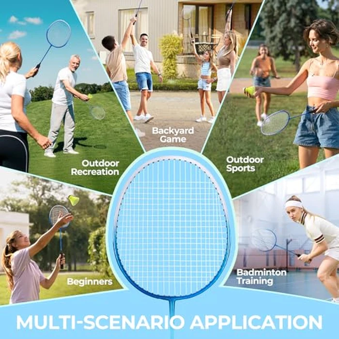 HIRALIY Badminton Rackets for Outdoor Backyard Games, Lightweight Badminton Set of 4 for Kids & Adults & Beginners, Including 4 Rackets, 12 Nylon Shuttlecocks, 4 Replacement Grip Tapes, 1 Carrying Bag by HIRALIY - Image 5