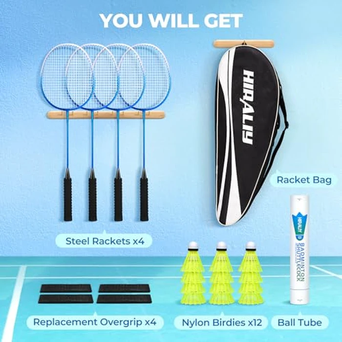 HIRALIY Badminton Rackets for Outdoor Backyard Games, Lightweight Badminton Set of 4 for Kids & Adults & Beginners, Including 4 Rackets, 12 Nylon Shuttlecocks, 4 Replacement Grip Tapes, 1 Carrying Bag by HIRALIY - Image 7