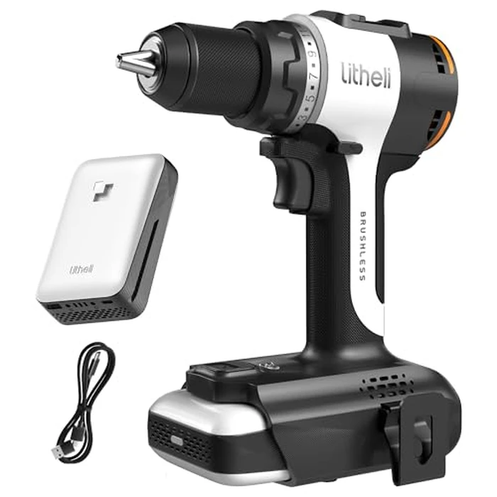 Litheli 20V Brushless Cordless Drill Driver, 530 in-lbs High Torque Power Drill, 1/2" Keyless Chuck, 2000 RPM, 2.0Ah Battery with Power Bank, Type-C Charging, Lightweight for DIY & Home Use by LiTHELi - Used - Good condition
