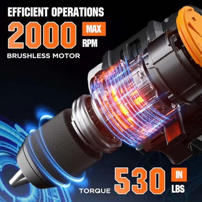 Litheli 20V Brushless Cordless Drill Driver, 530 in-lbs High Torque Power Drill, 1/2" Keyless Chuck, 2000 RPM, 2.0Ah Battery with Power Bank, Type-C Charging, Lightweight for DIY & Home Use by LiTHELi - Image 2