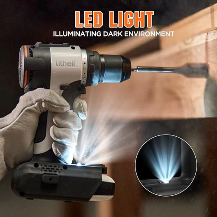Litheli 20V Brushless Cordless Drill Driver, 530 in-lbs High Torque Power Drill, 1/2" Keyless Chuck, 2000 RPM, 2.0Ah Battery with Power Bank, Type-C Charging, Lightweight for DIY & Home Use by LiTHELi - Image 6