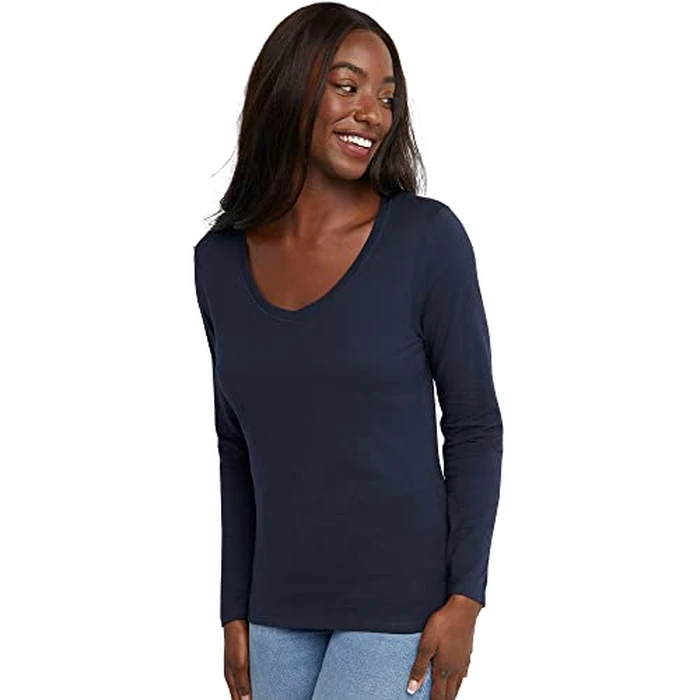 Hanes Women's Originals Long Sleeve Cotton V-Neck T-Shirt, Lightweight V-Neck Tee, Modern Fit by Hanes - Used - Like New condition - US$10.50