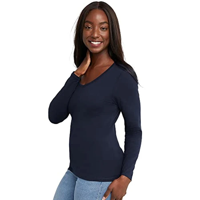 Hanes Women's Originals Long Sleeve Cotton V-Neck T-Shirt, Lightweight V-Neck Tee, Modern Fit by Hanes - Image 5