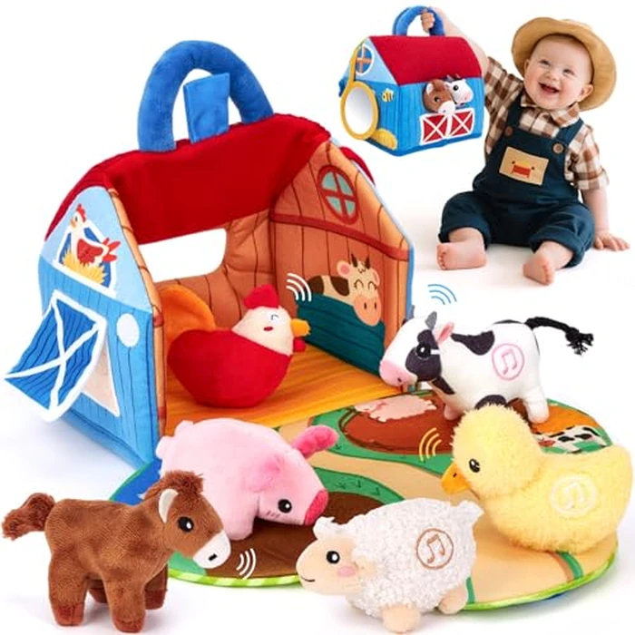 hahaland Baby Toys 6-12 Months - Surprise Barn with Stuffed Farm Animals with Real Sounds - Montessori Toys for 6 Month Old Baby Gifts Toddlers Sensory Toy 1 Year Old Boy Girl Gifts Infant Toys by hahaland - Used - Like New condition