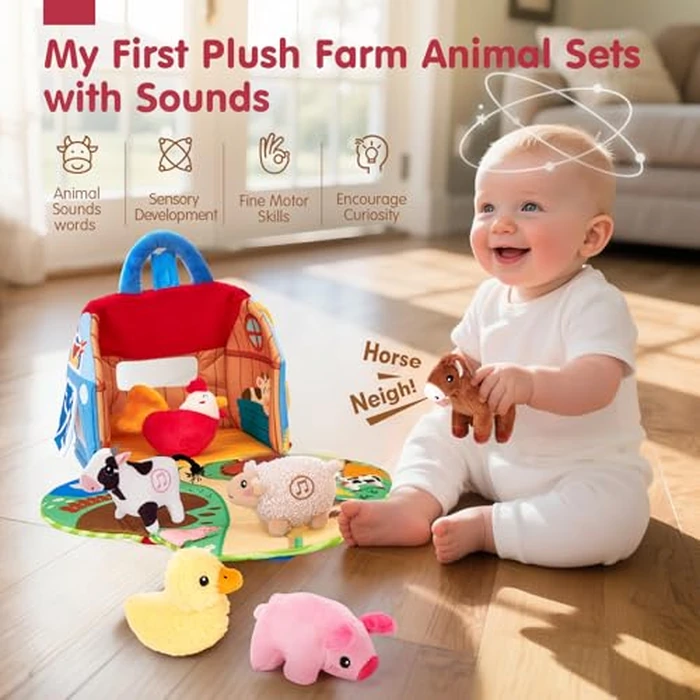 hahaland Baby Toys 6-12 Months - Surprise Barn with Stuffed Farm Animals with Real Sounds - Montessori Toys for 6 Month Old Baby Gifts Toddlers Sensory Toy 1 Year Old Boy Girl Gifts Infant Toys by hahaland - Image 2