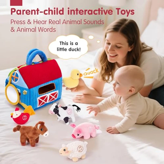 hahaland Baby Toys 6-12 Months - Surprise Barn with Stuffed Farm Animals with Real Sounds - Montessori Toys for 6 Month Old Baby Gifts Toddlers Sensory Toy 1 Year Old Boy Girl Gifts Infant Toys by hahaland - Image 4