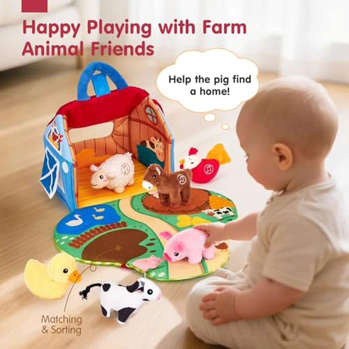hahaland Baby Toys 6-12 Months - Surprise Barn with Stuffed Farm Animals with Real Sounds - Montessori Toys for 6 Month Old Baby Gifts Toddlers Sensory Toy 1 Year Old Boy Girl Gifts Infant Toys by hahaland - Image 5