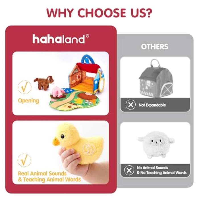 hahaland Baby Toys 6-12 Months - Surprise Barn with Stuffed Farm Animals with Real Sounds - Montessori Toys for 6 Month Old Baby Gifts Toddlers Sensory Toy 1 Year Old Boy Girl Gifts Infant Toys by hahaland - Image 9