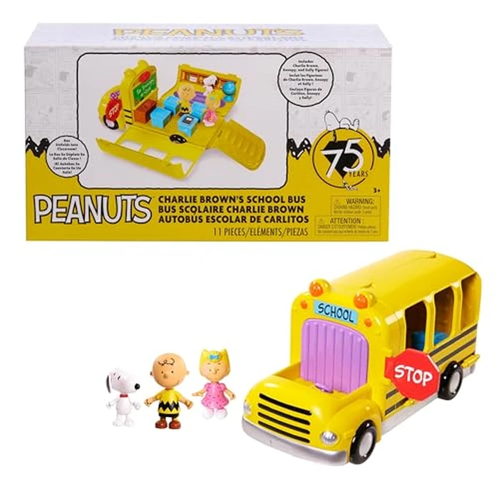 Peanuts Charlie Brown's Interactive School Bus Toy, 11-Pieces, Includes Charlie Brown, Sally, and Snoopy Figures, Toy for Fans, Boys, Girls, Kids, Ages 3 and Up, Kids Toys for Ages 3 Up by Just Play by Peanuts - Used - Like New condition - US$12.39